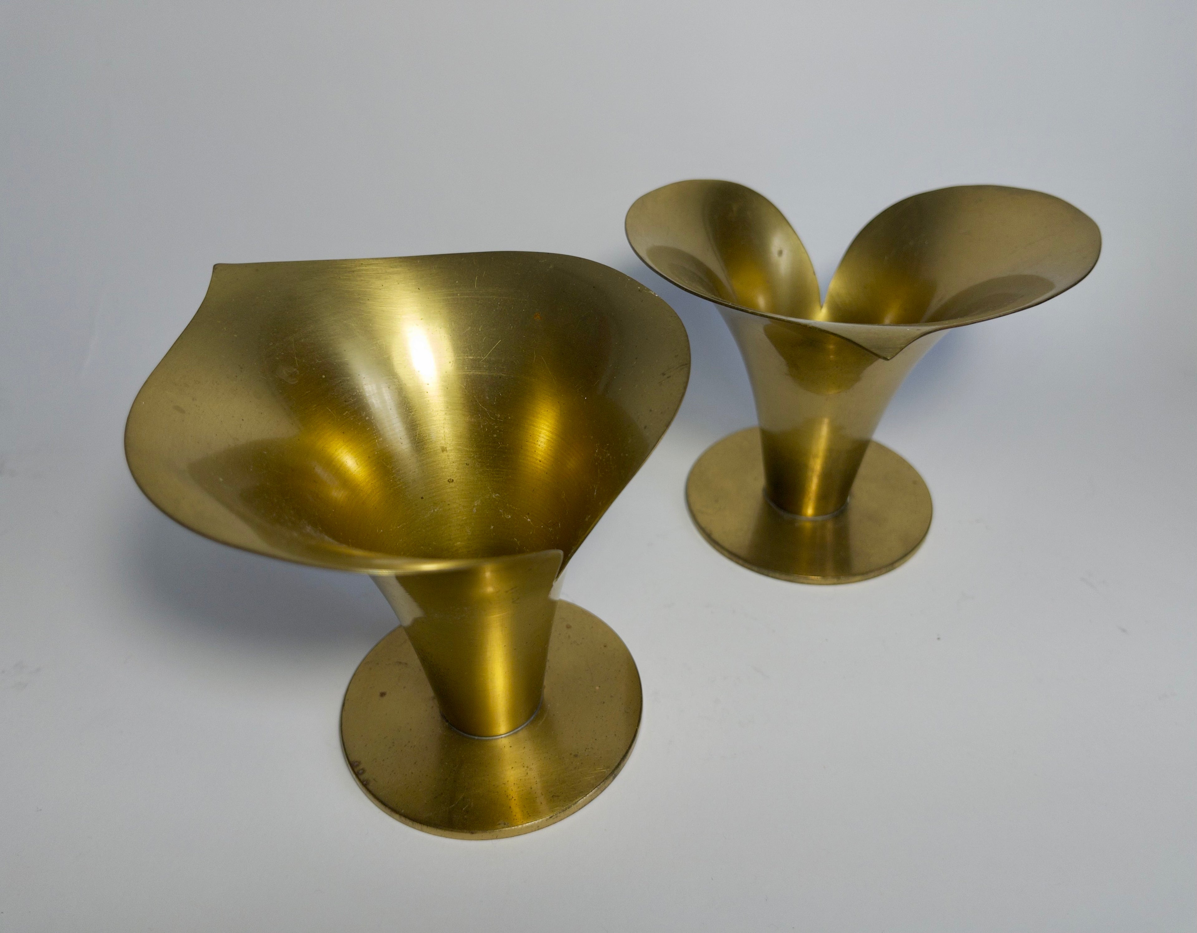 Pair of Calla Lily form brass candle holders designed by Carl-Einar Borgström for Ystad Metall c.1930s-1940s