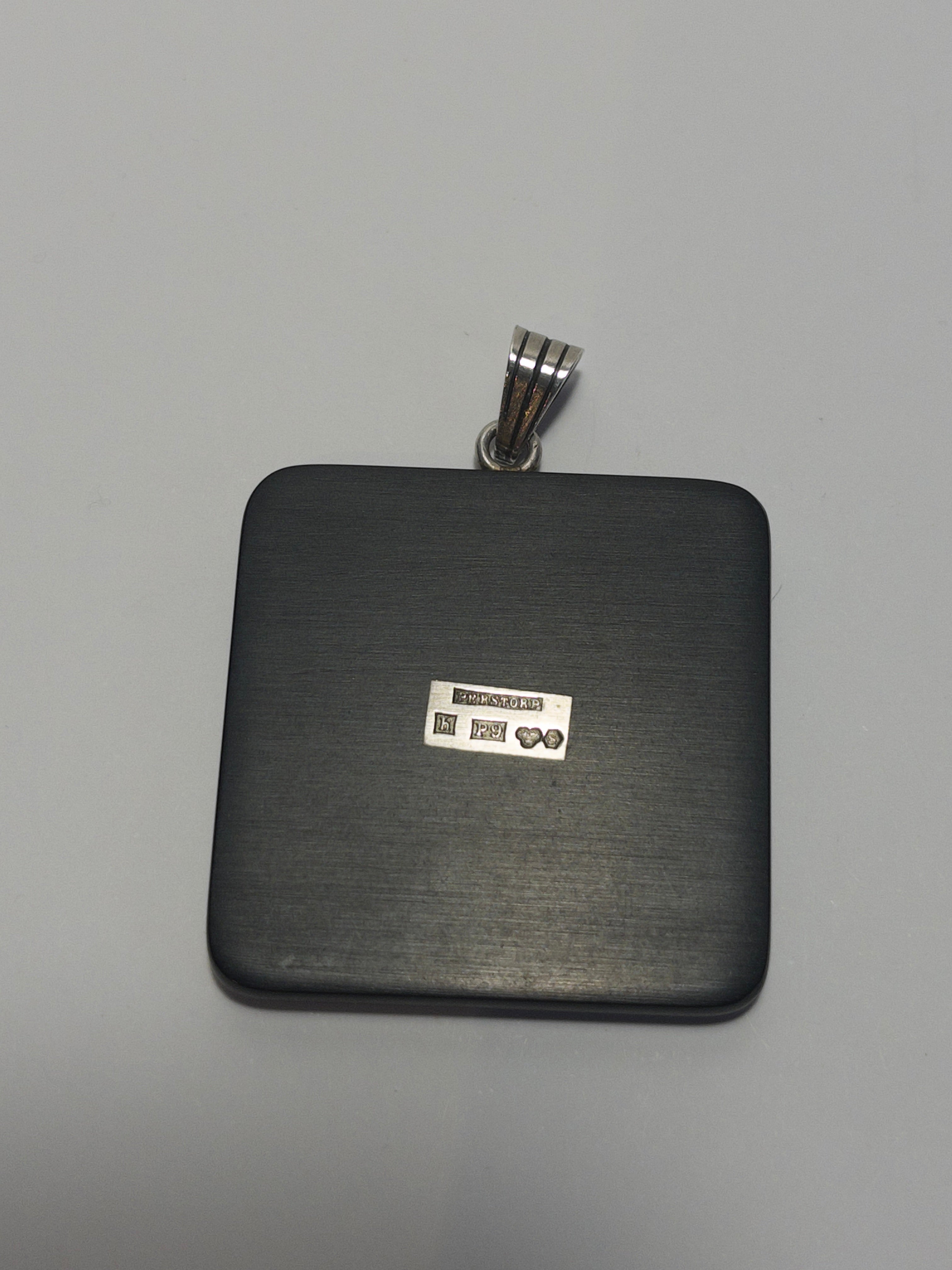 Vintage pendant, isolit inlaid with silver, 1965, Perstorp, Sweden, associated with Wilhelmina Wendt