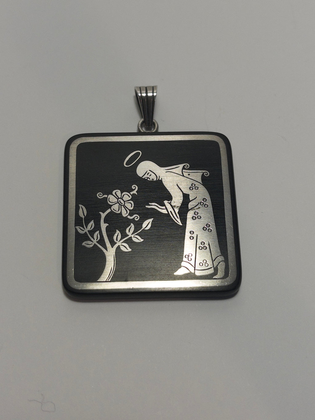 Vintage pendant, isolit inlaid with silver, 1965, Perstorp, Sweden, associated with Wilhelmina Wendt