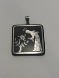Vintage pendant, isolit inlaid with silver, 1965, Perstorp, Sweden, associated with Wilhelmina Wendt