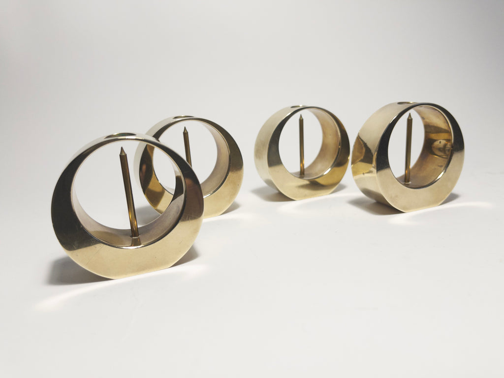 Set of four Mid-Century Modern brass candle holders by Arthur Pe, Kolbäck, Sweden c.1960s