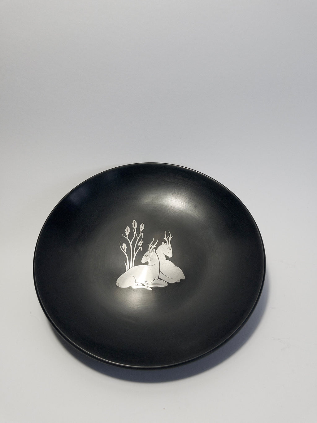 Isolit Dish with Silver Inlay of Deer, Perstorp, 1964