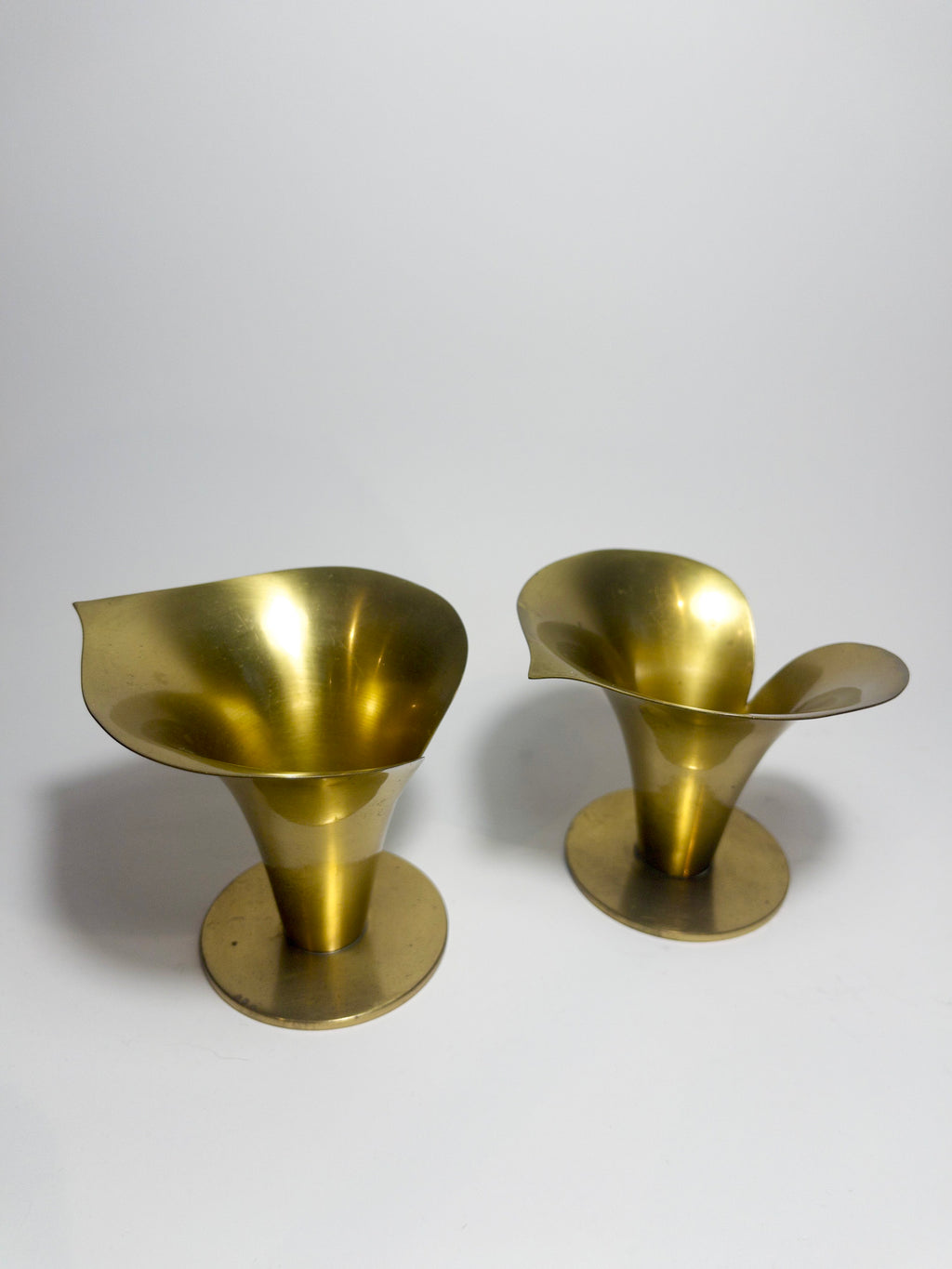 Pair of Calla Lily form brass candle holders designed by Carl-Einar Borgström for Ystad Metall c.1930s-1940s