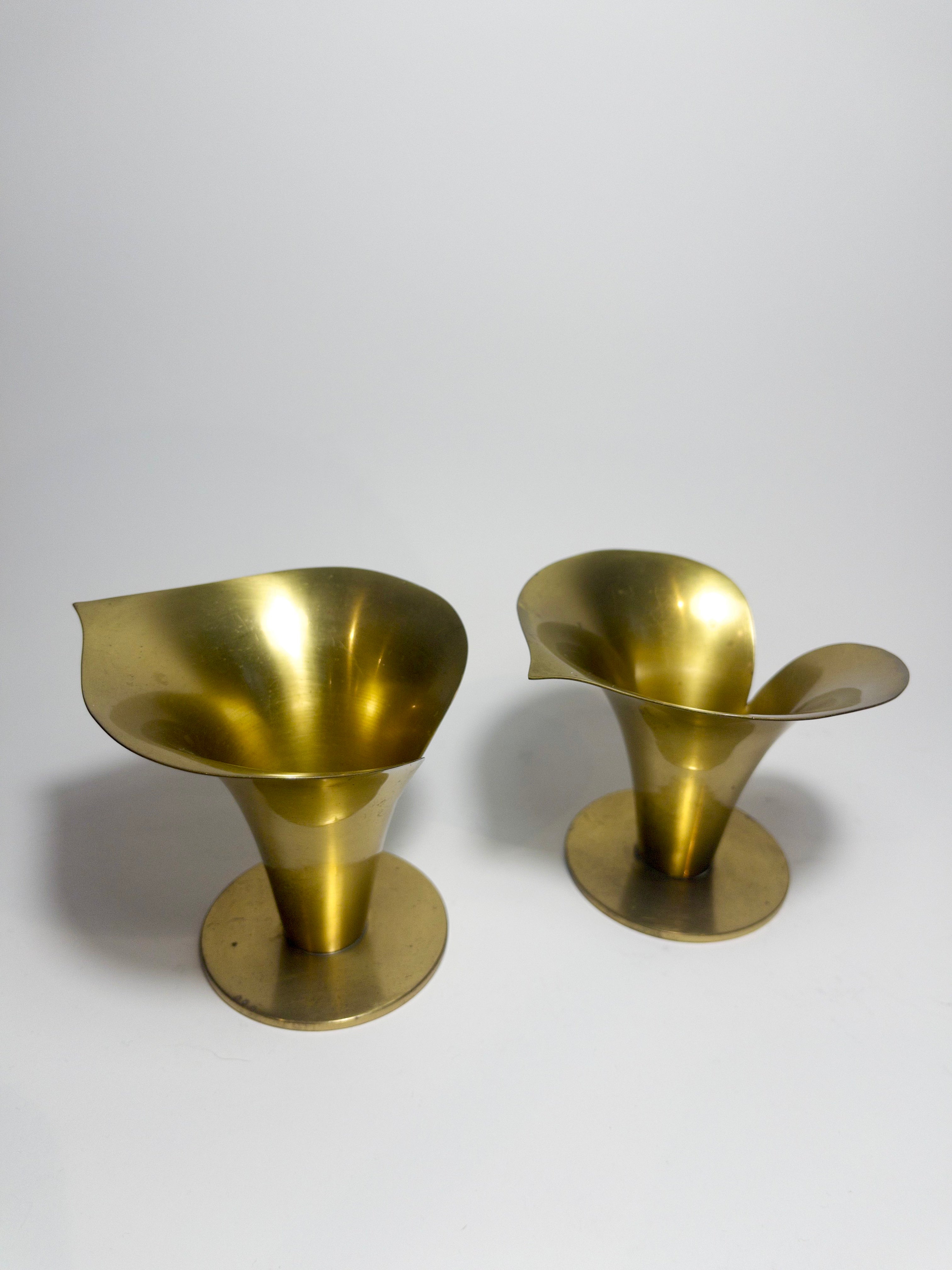 Pair of Calla Lily form brass candle holders designed by Carl-Einar Borgström for Ystad Metall c.1930s-1940s