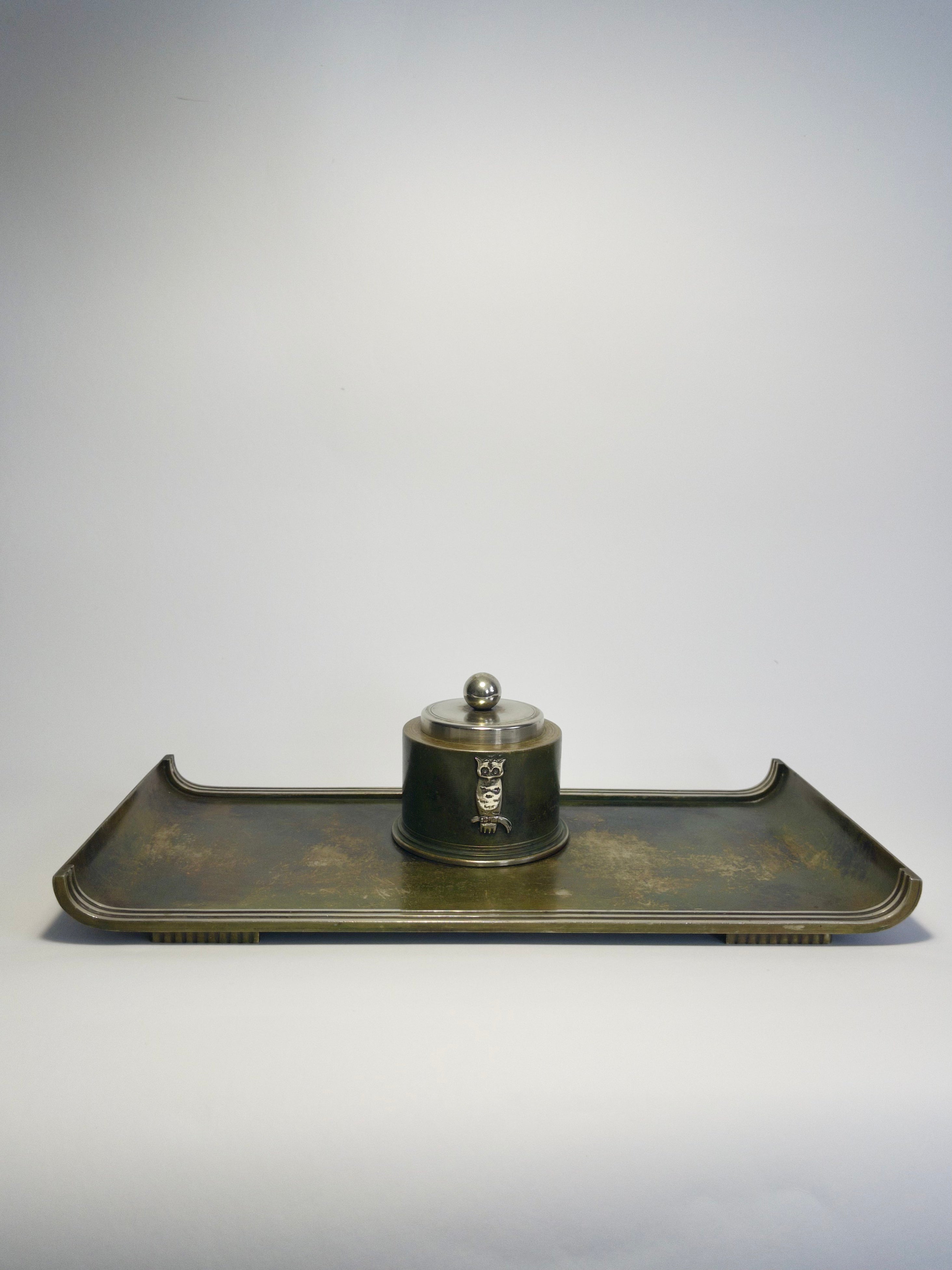 Ink well and desk tidy with owl decoration by GAB ORI c.1930s