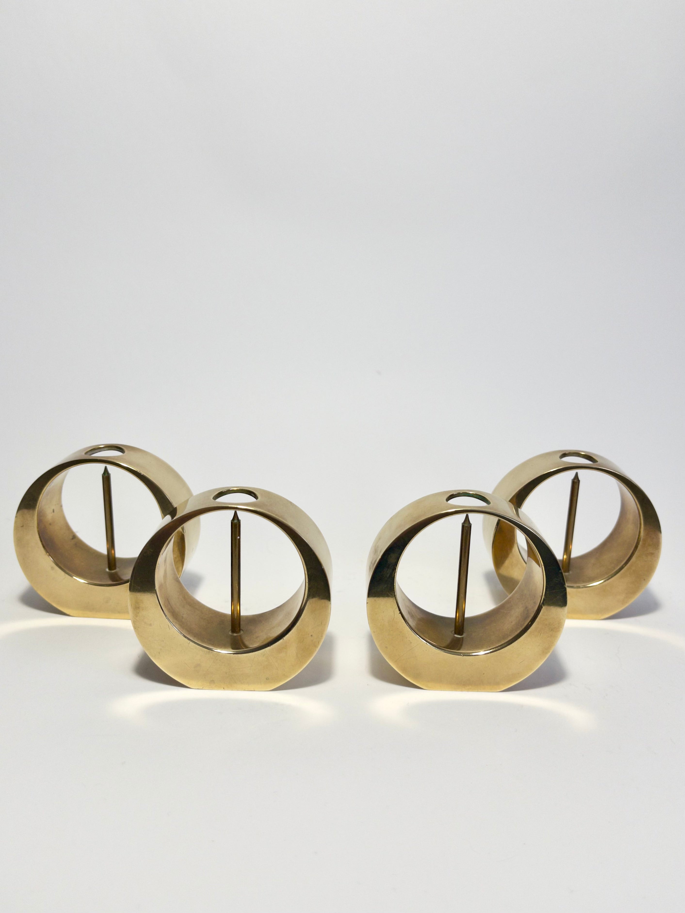 Set of four Mid-Century Modern brass candle holders by Arthur Pe, Kolbäck, Sweden c.1960s
