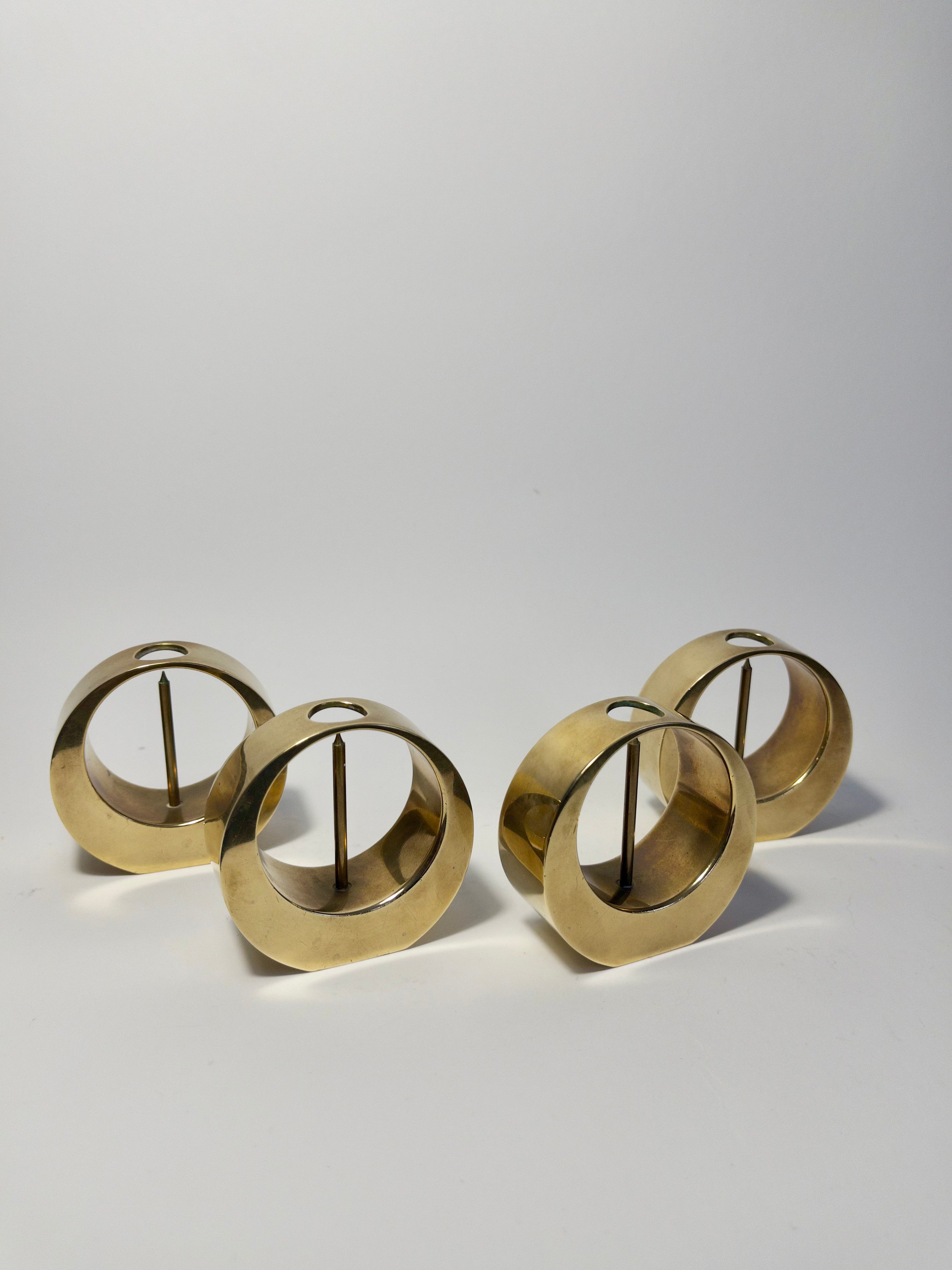 Set of four Mid-Century Modern brass candle holders by Arthur Pe, Kolbäck, Sweden c.1960s