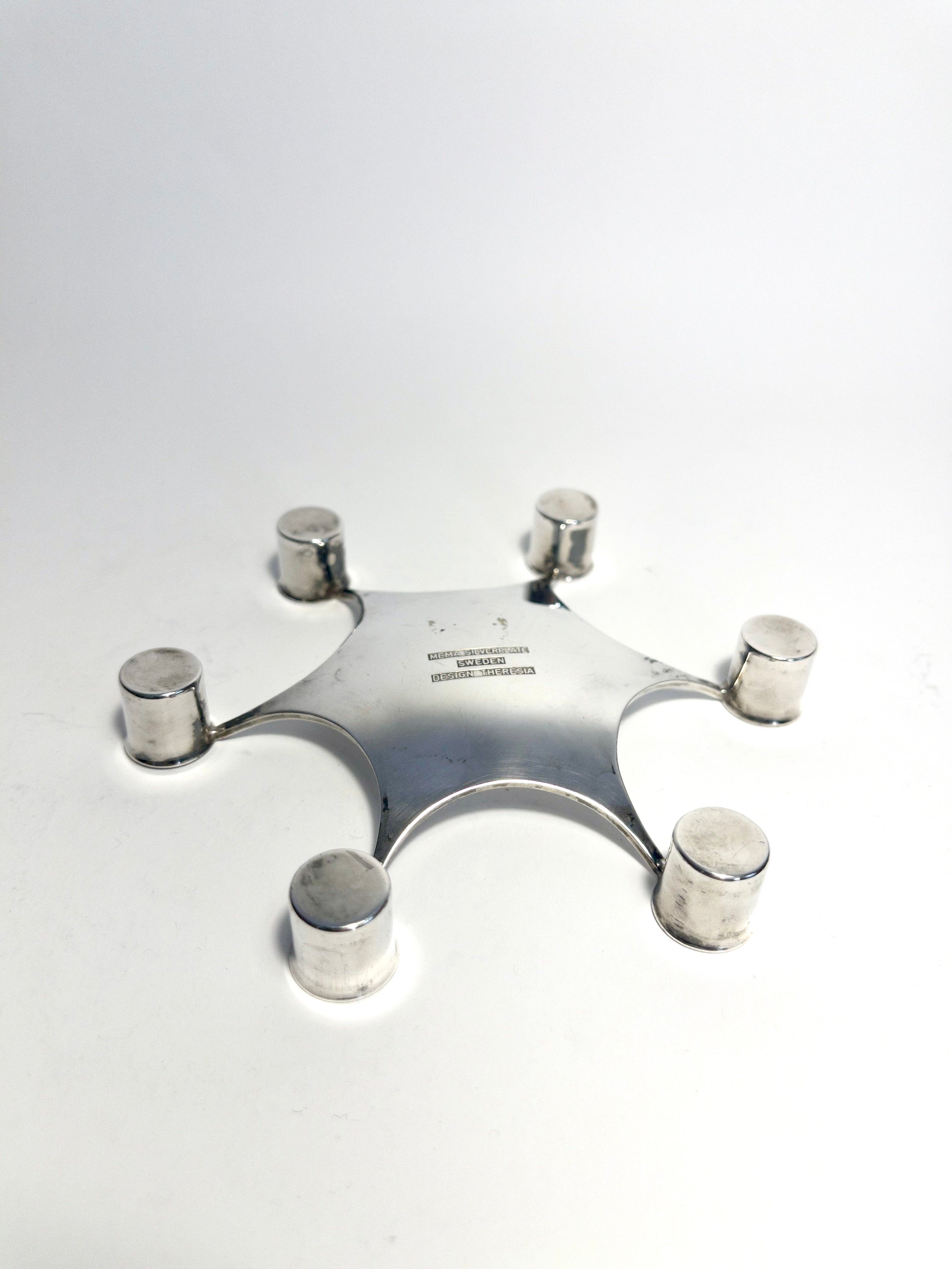 Silver-plated star candle holder by Theresia Hvorslev, c.1960s.