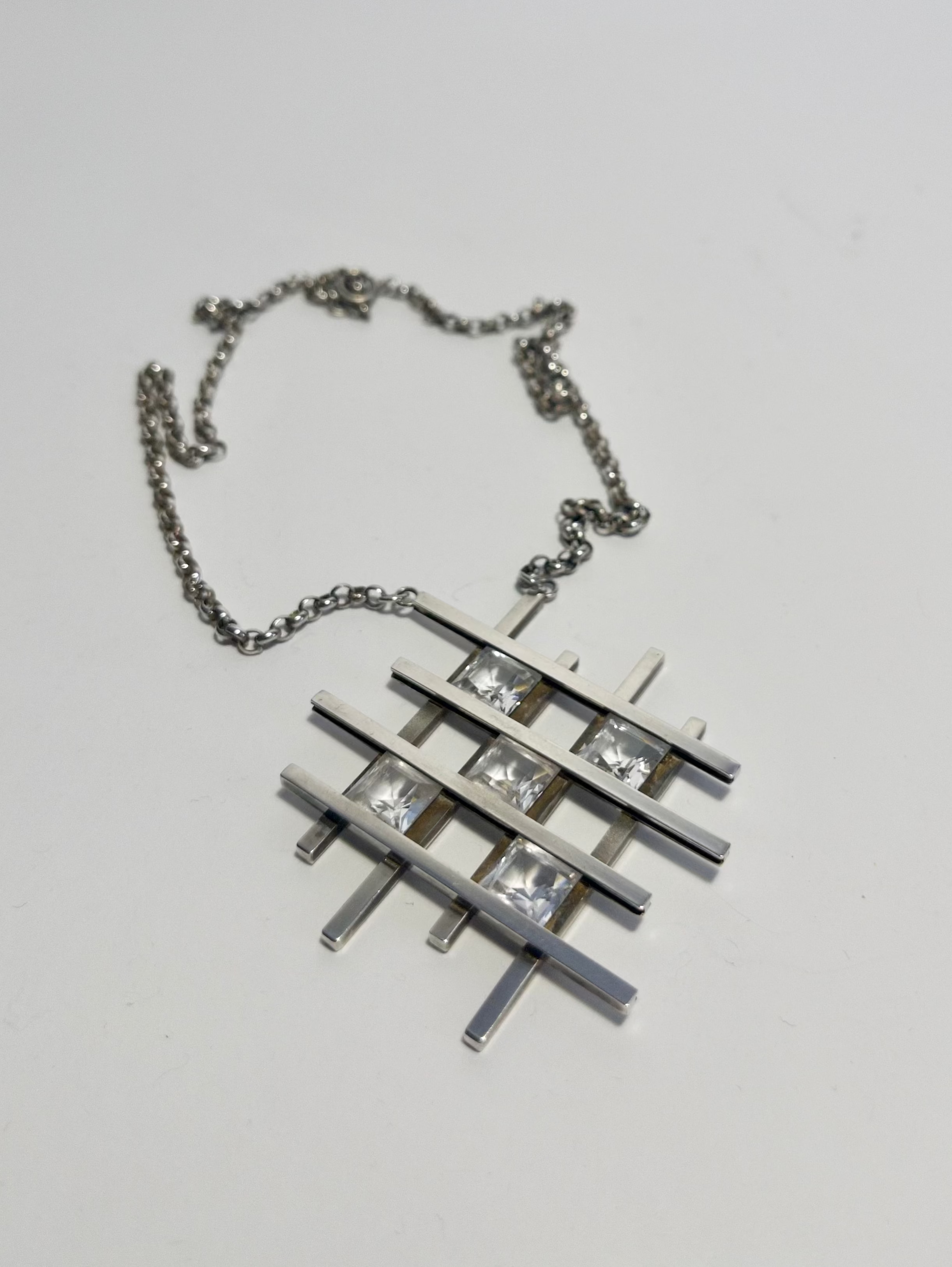 Silver rod and rock crystal necklace, Sweden, c.1960s