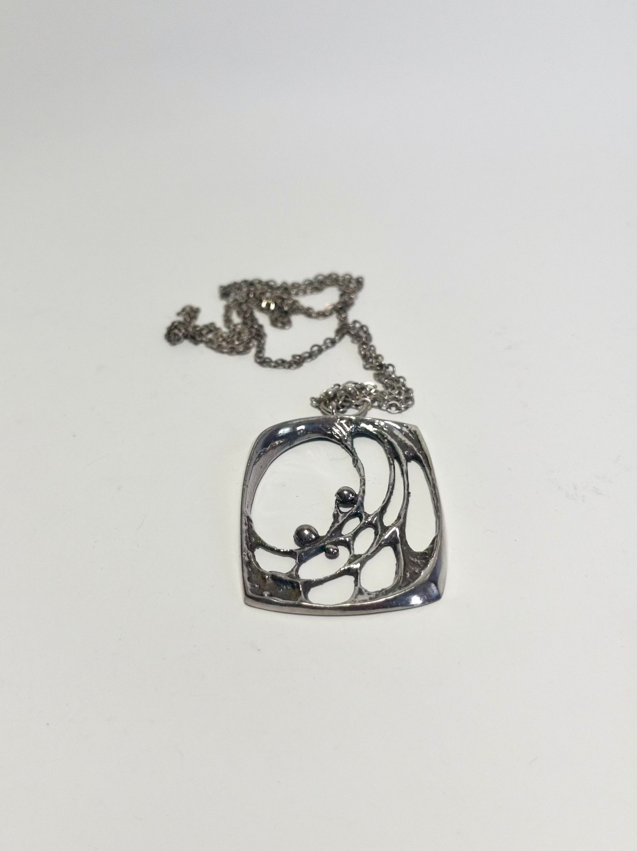 Silver web and dewdrop necklace designed by Karl Laine, 1970s
