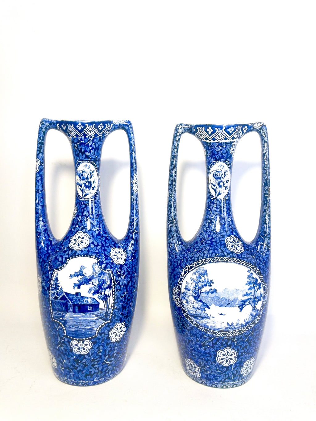 Two Matching Blue and White Vases by Alf Wallander for Rörstrand, c.1895-1920