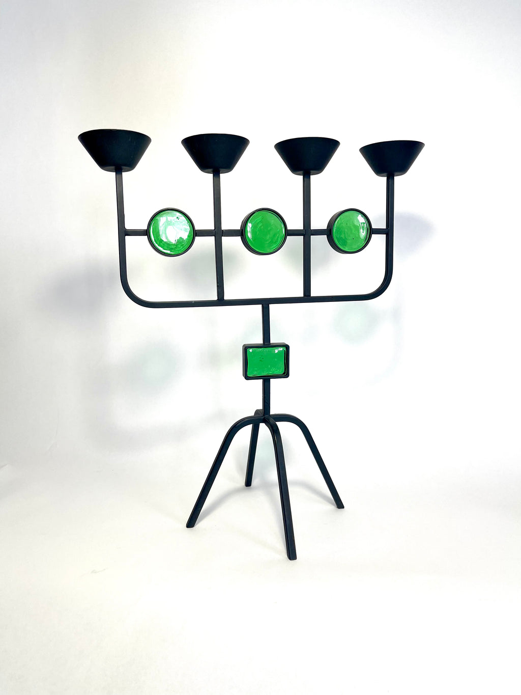 Ystad Metall Candelabra with Green Glass, by Gunnar Ander, 1960s