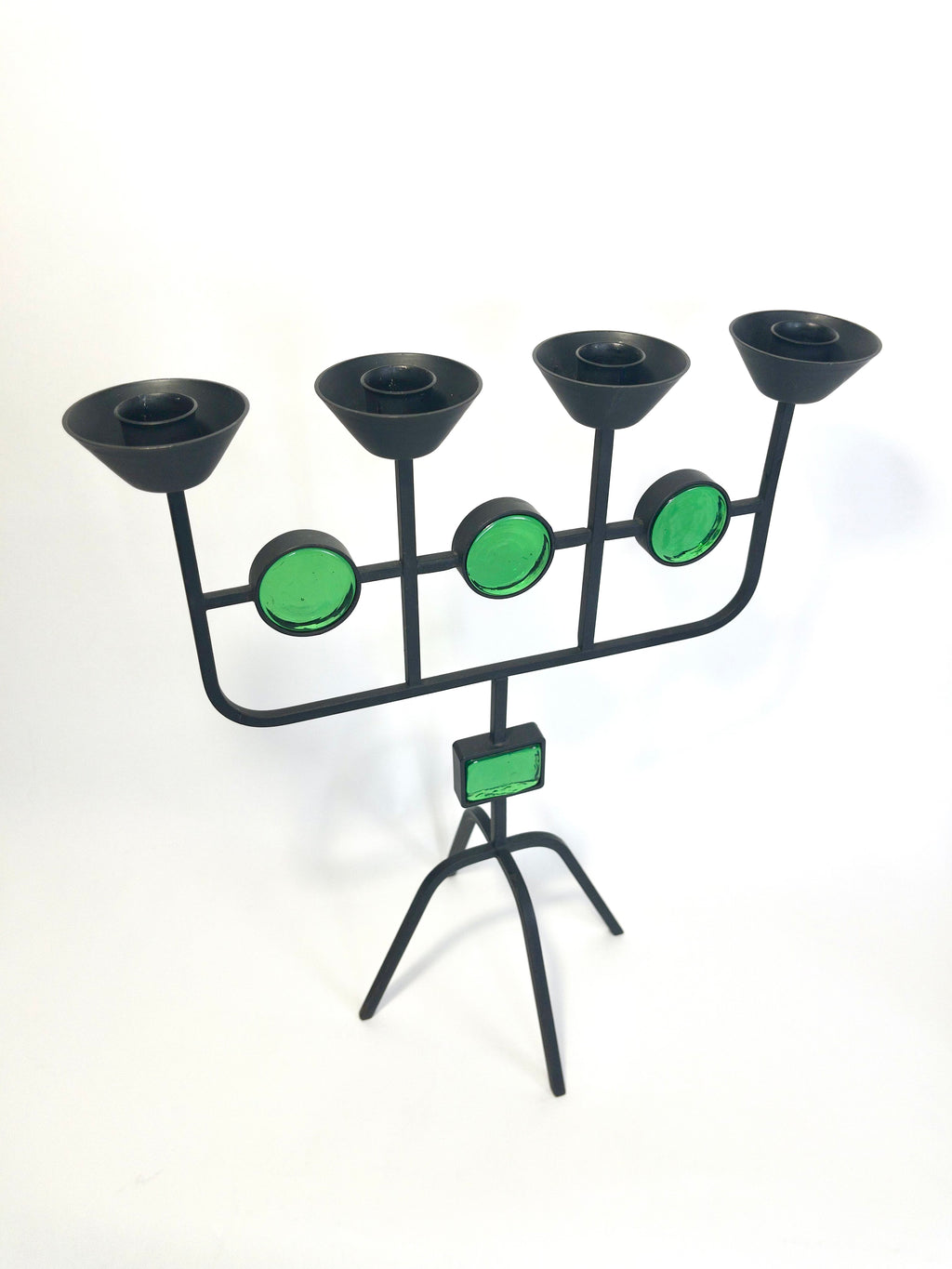 Ystad Metall Candelabra with Green Glass, by Gunnar Ander, 1960s