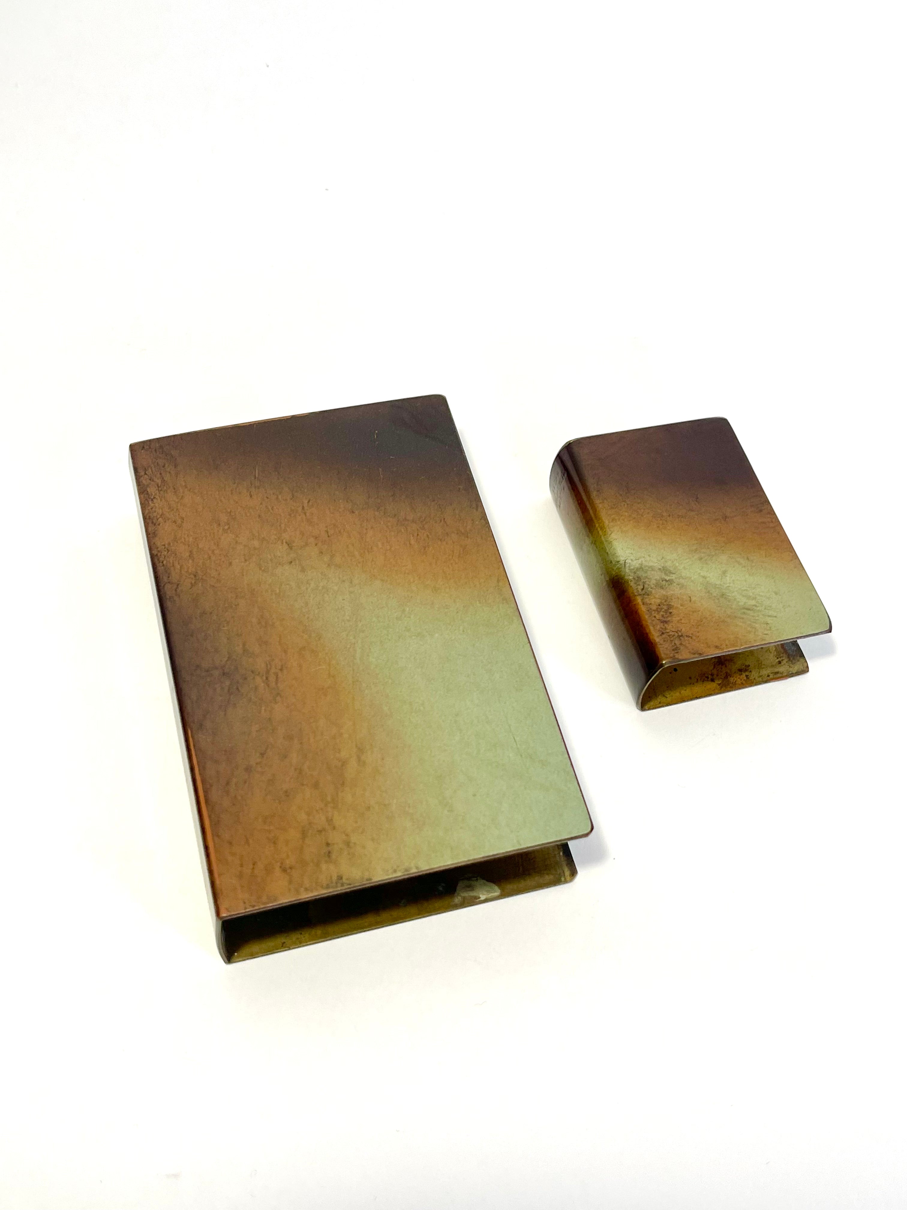 Set of Two Bronze Matchbox Covers, Modern Metallkonst, 1930s
