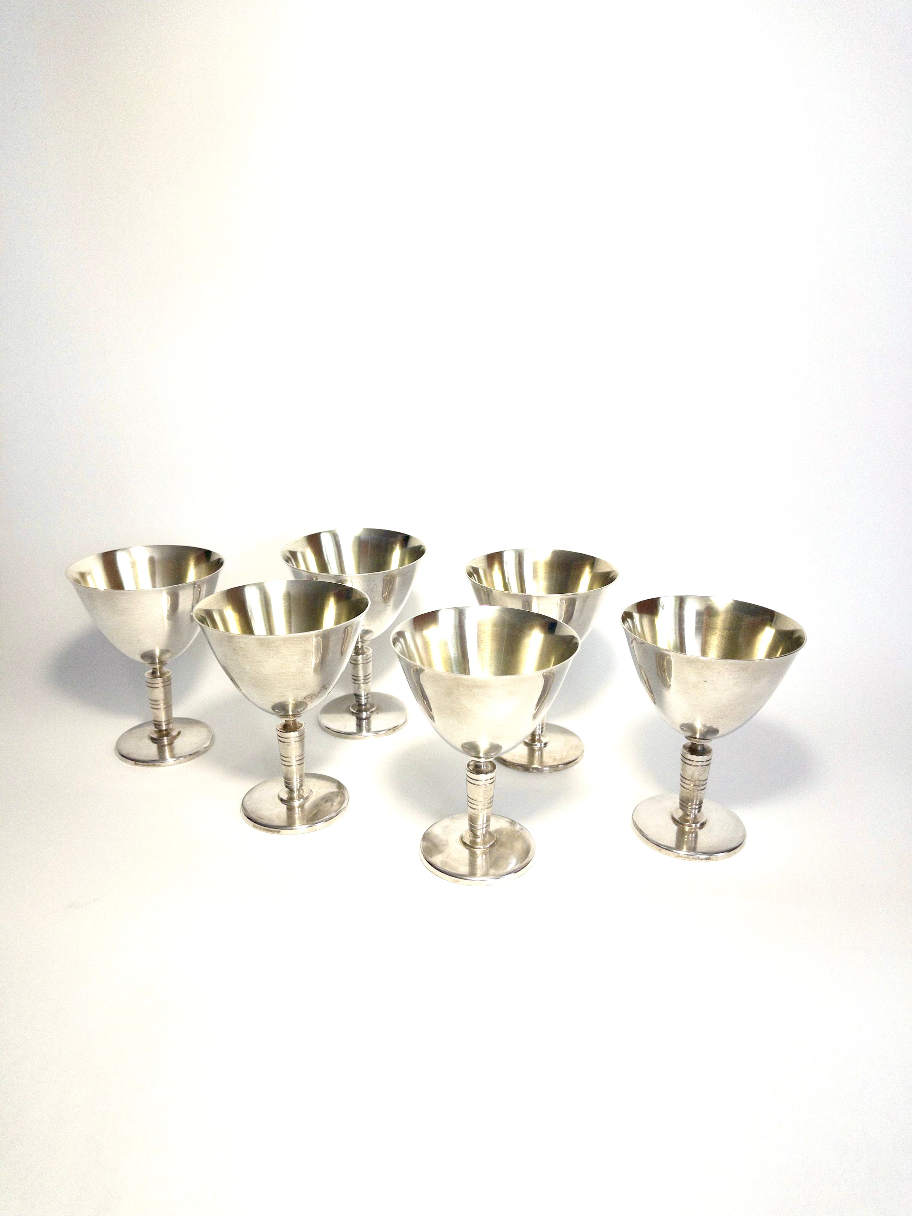 Set of Six Silver-plated Cocktail Glasses by GAB, Sweden, 1930s