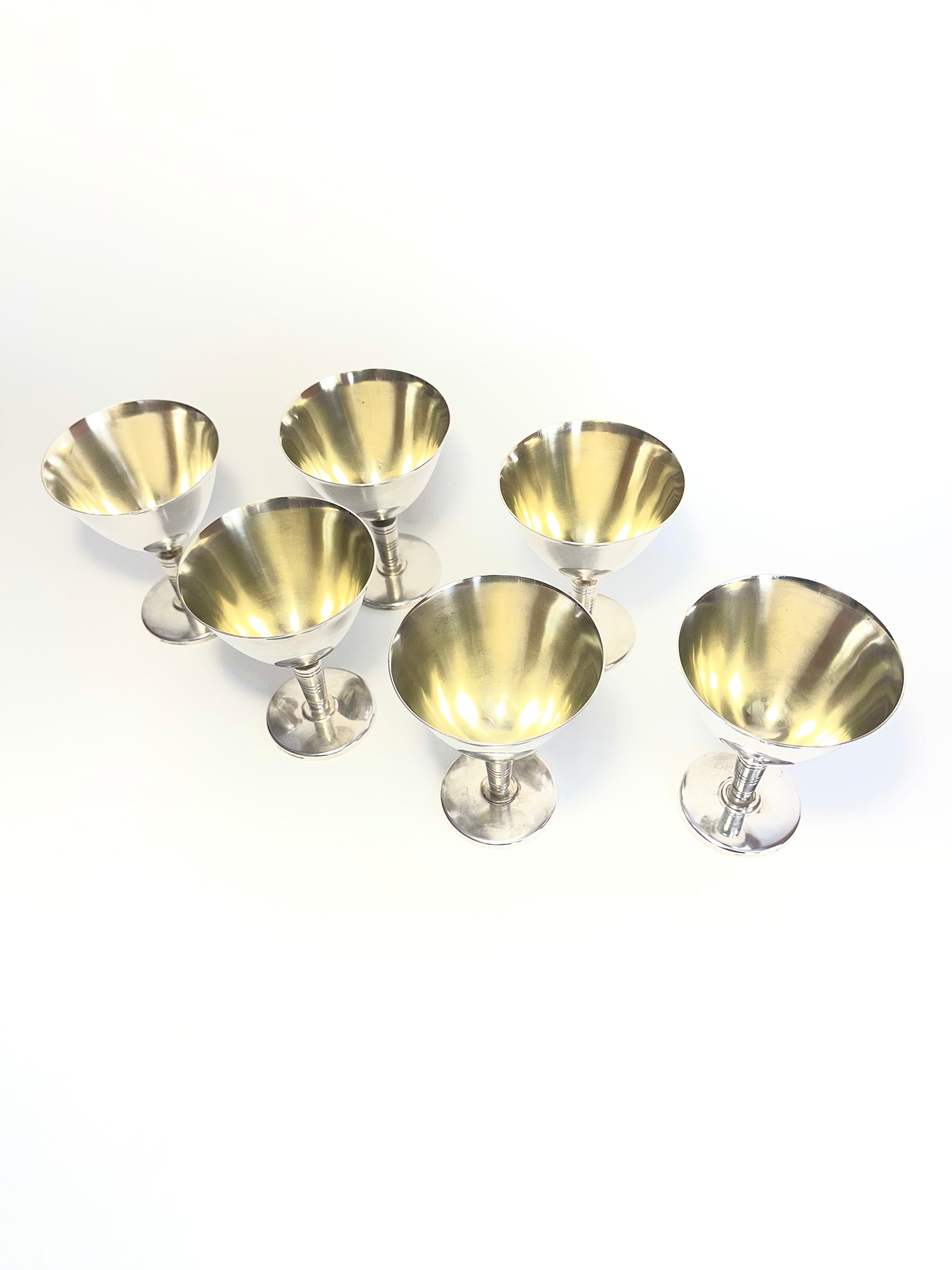Set of Six Silver-plated Cocktail Glasses by GAB, Sweden, 1930s