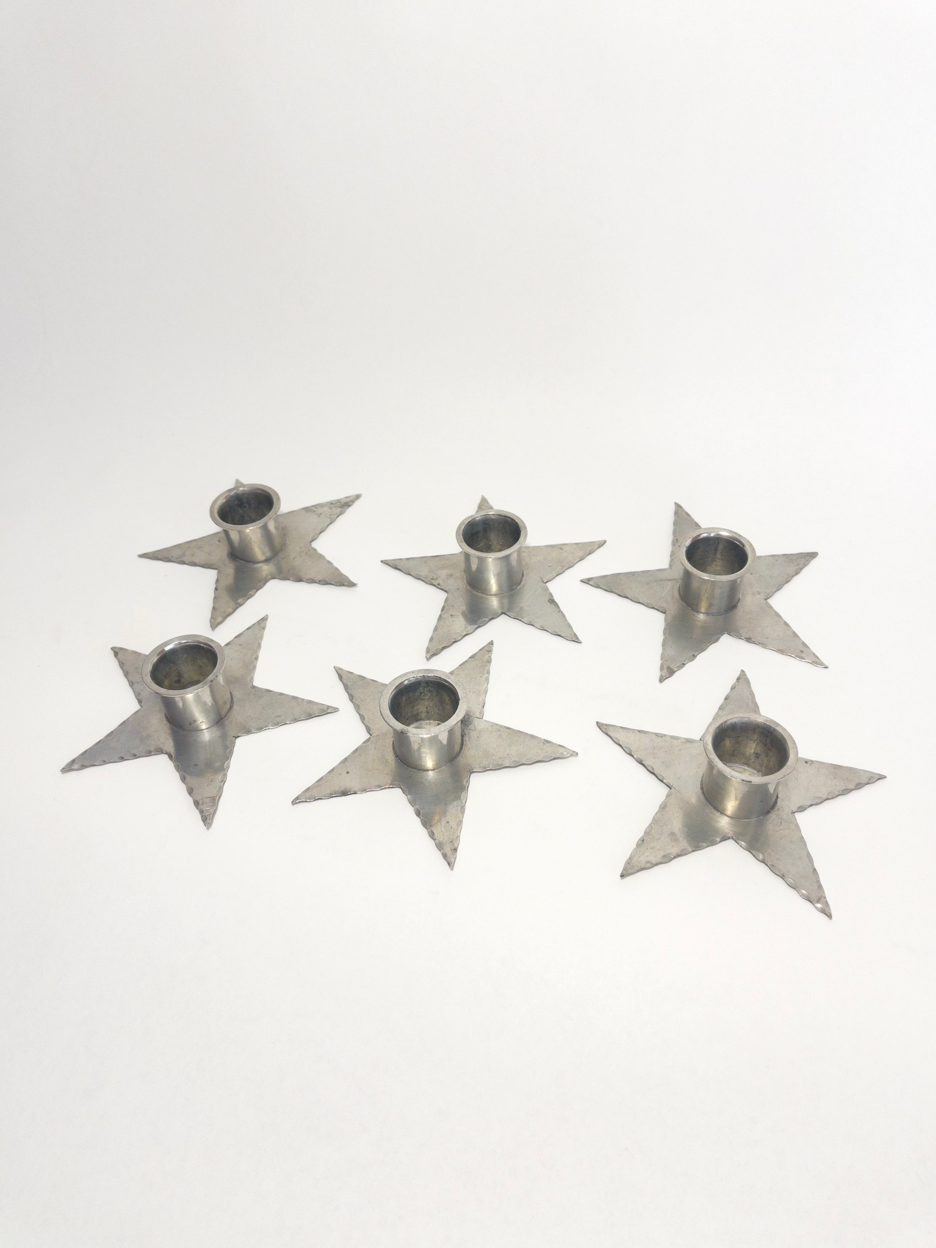Set of Six Swedish Grace Star Shaped Candle Holders, by Cieselorer Nyköping, Sweden, 1928