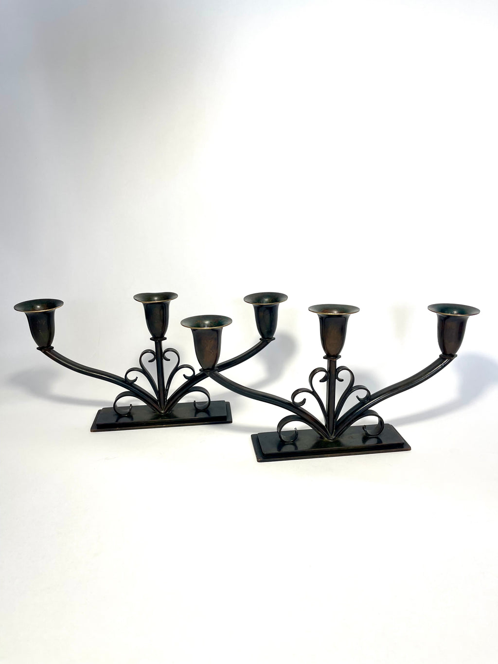 Pair of Danish Art Deco Bronze Candelabra by HF Bronze, 1930s