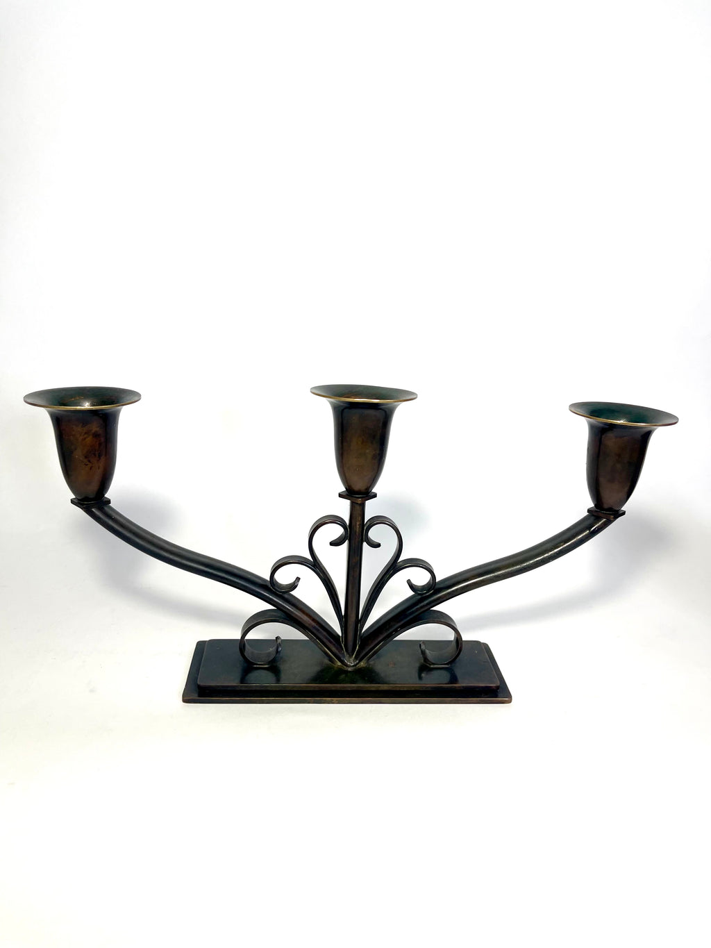 Pair of Danish Art Deco Bronze Candelabra by HF Bronze, 1930s