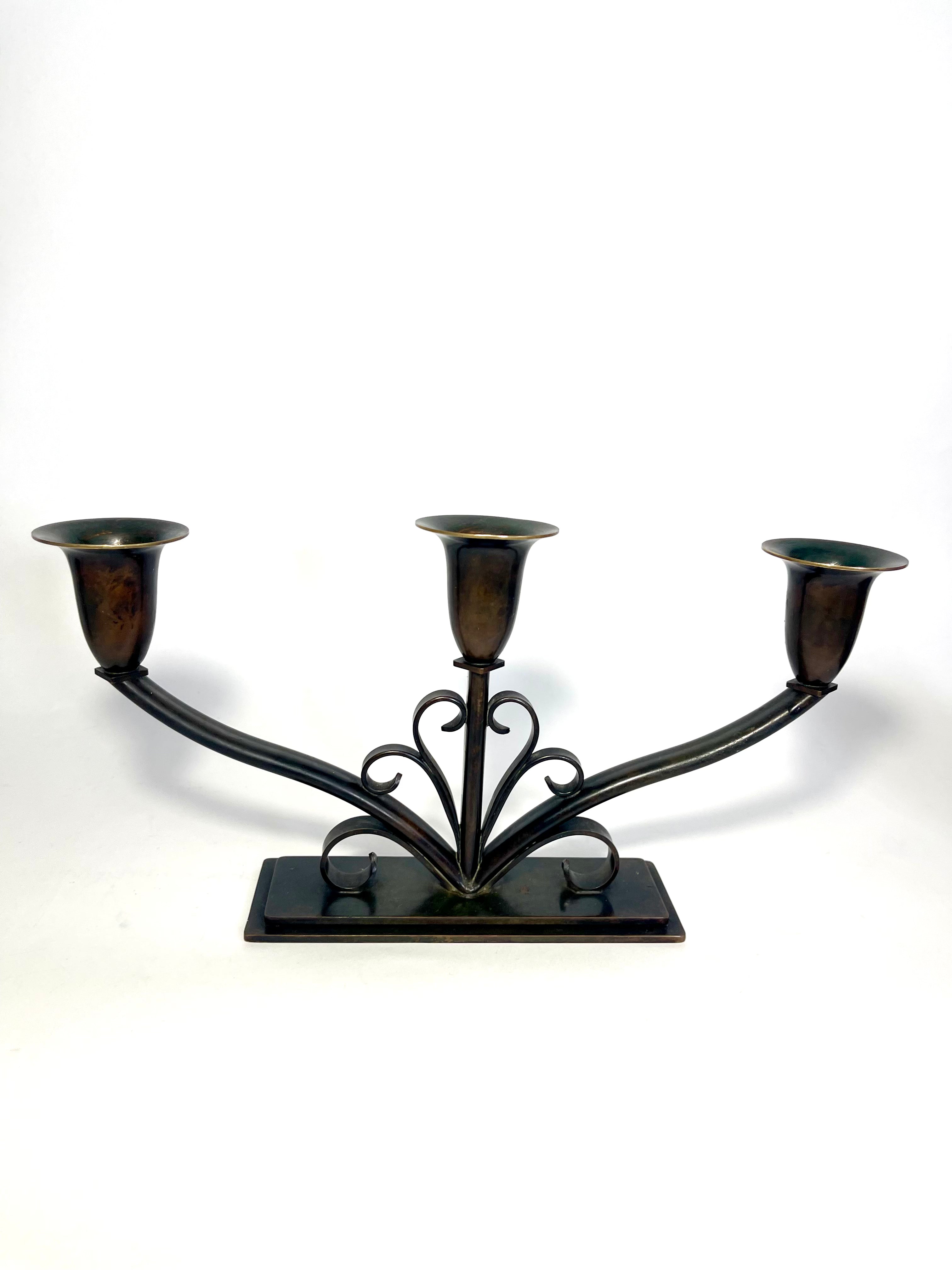 Pair of Danish Art Deco Bronze Candelabra by HF Bronze, 1930s