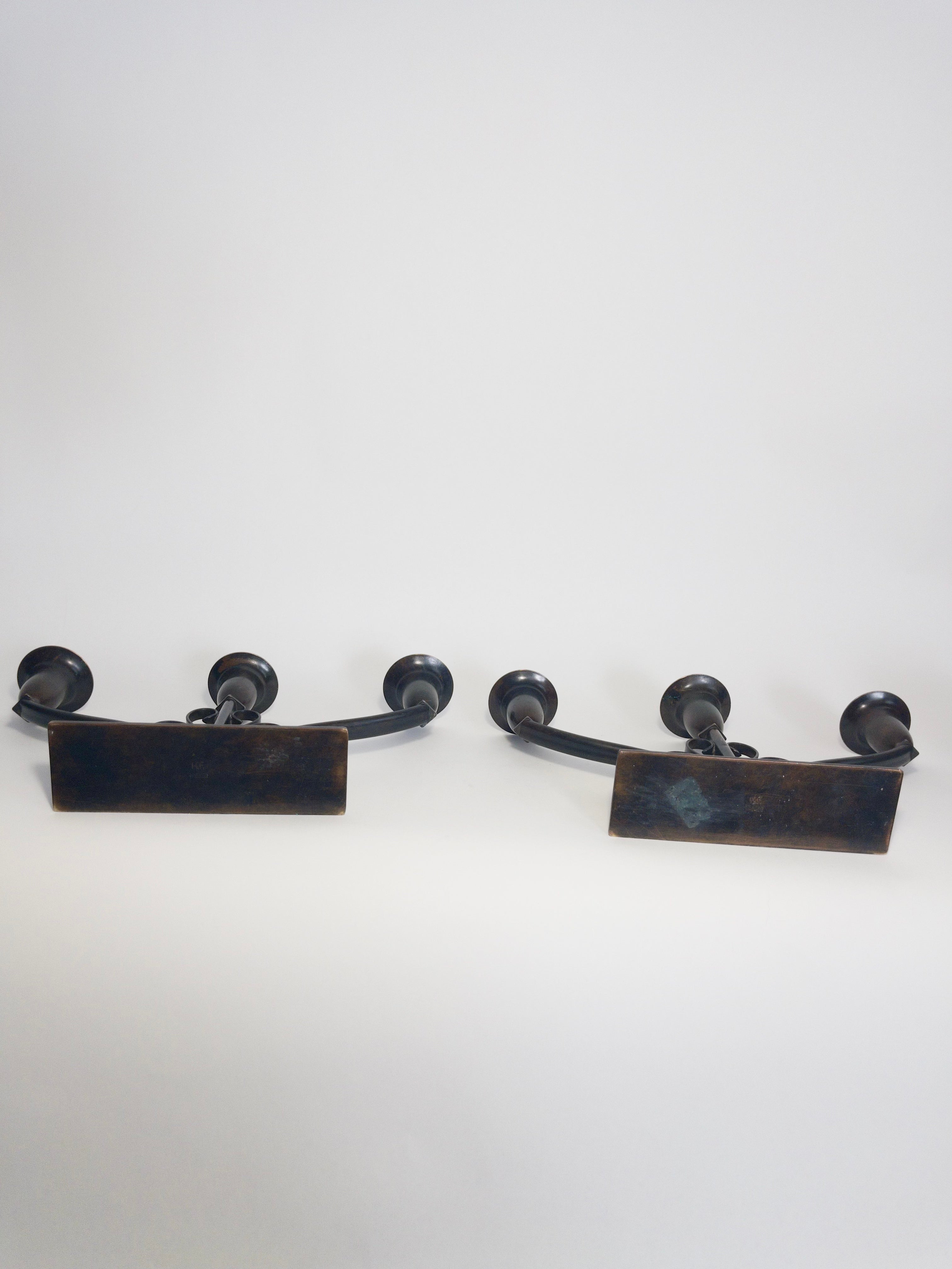Pair of Danish Art Deco Bronze Candelabra by HF Bronze, 1930s