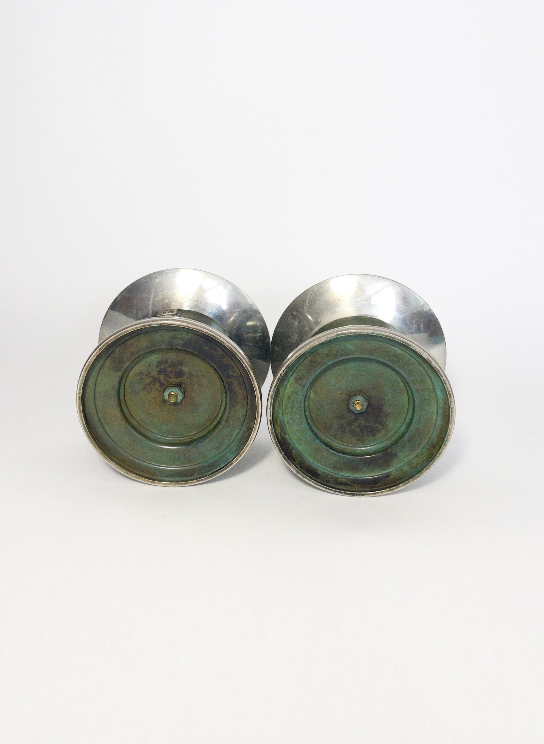 Pair of Candle Holders With Owl Decor by GAB Ori, Sweden, 1930s