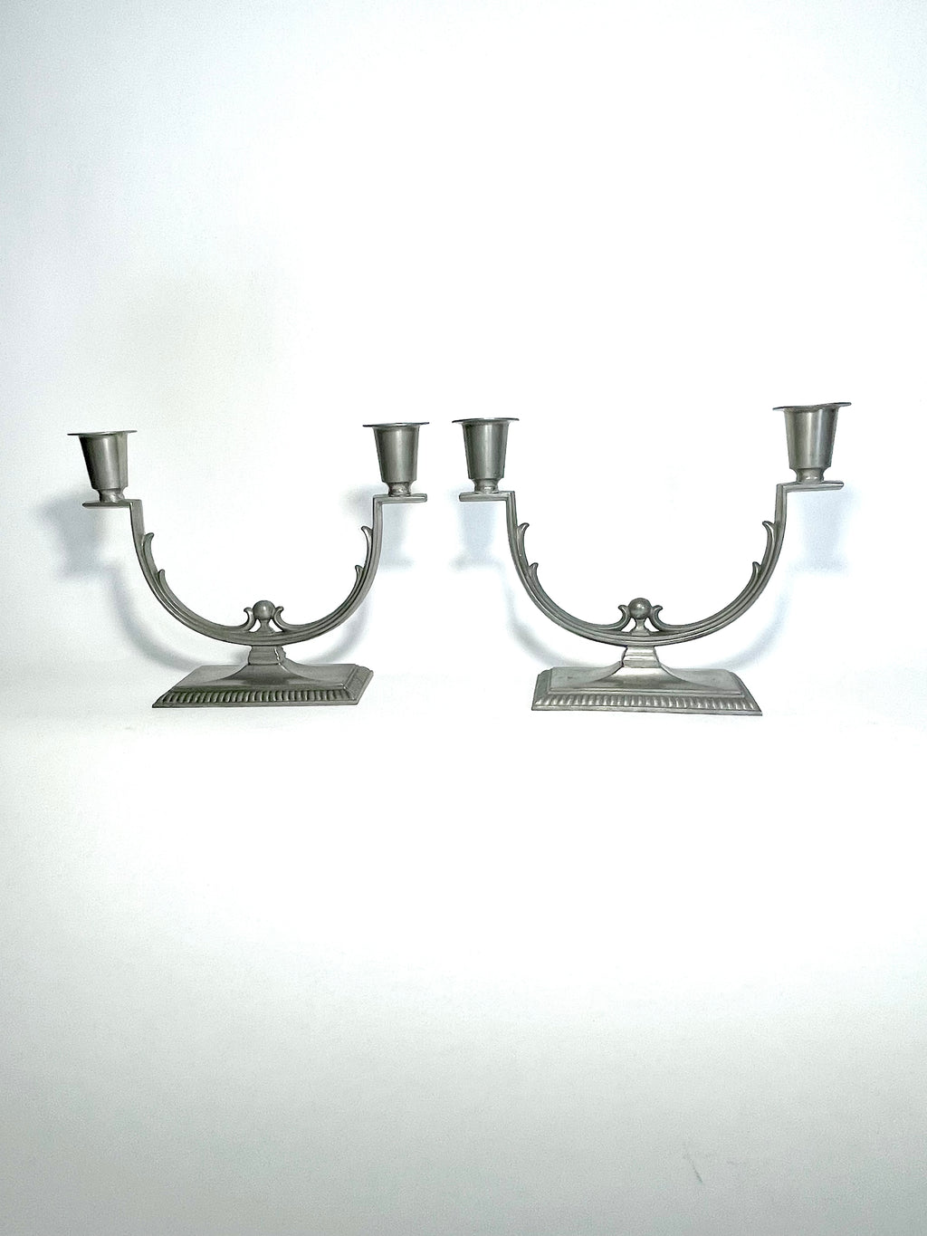 Pair of Swedish Grace Pewter Candelabras by CG Hallberg, 1930s