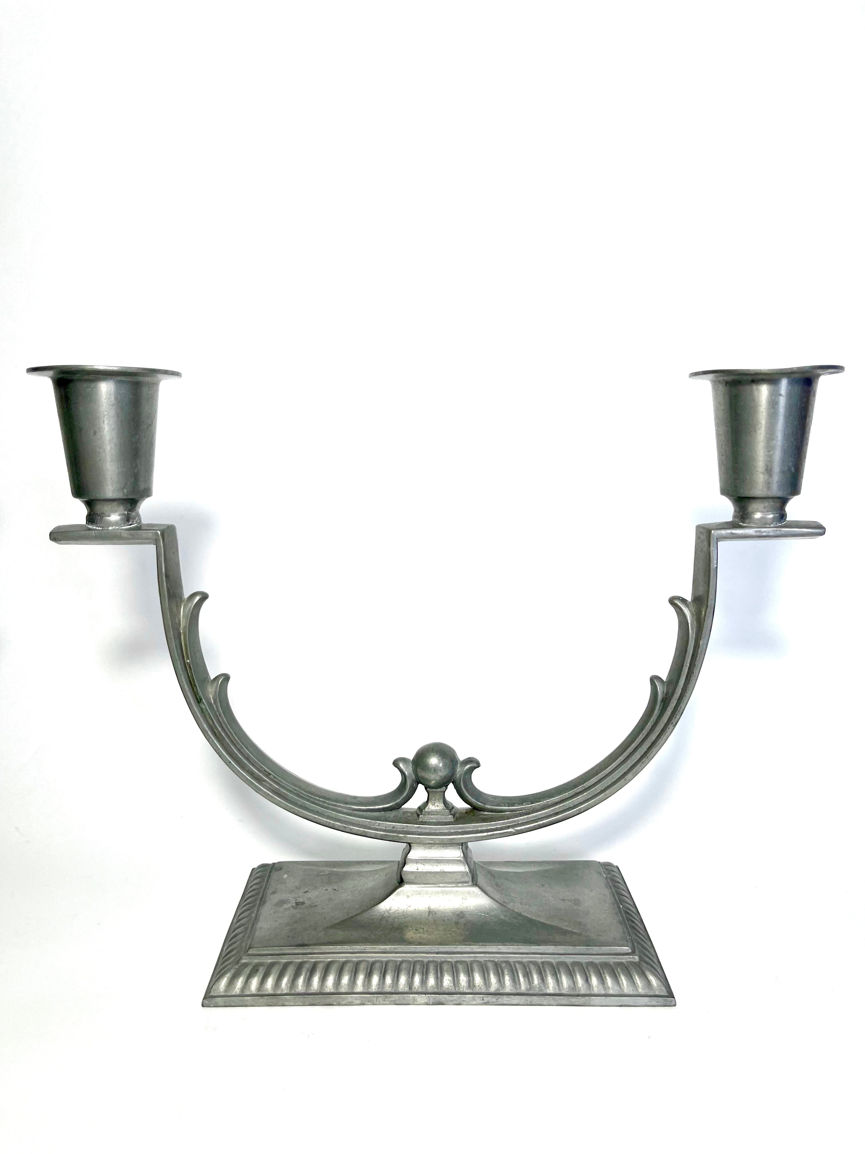 Pair of Swedish Grace Pewter Candelabras by CG Hallberg, 1930s