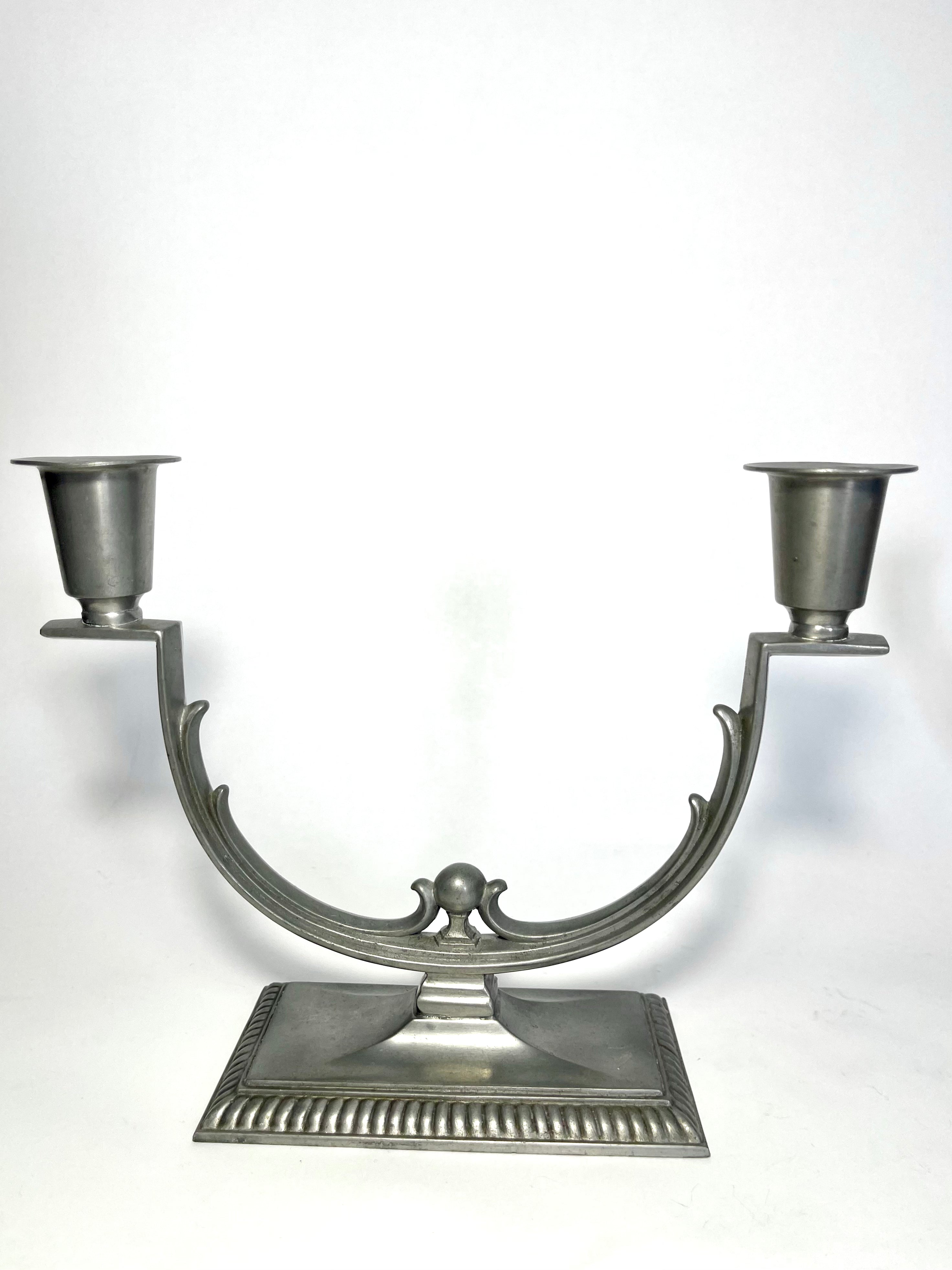 Pair of Swedish Grace Pewter Candelabras by CG Hallberg, 1930s