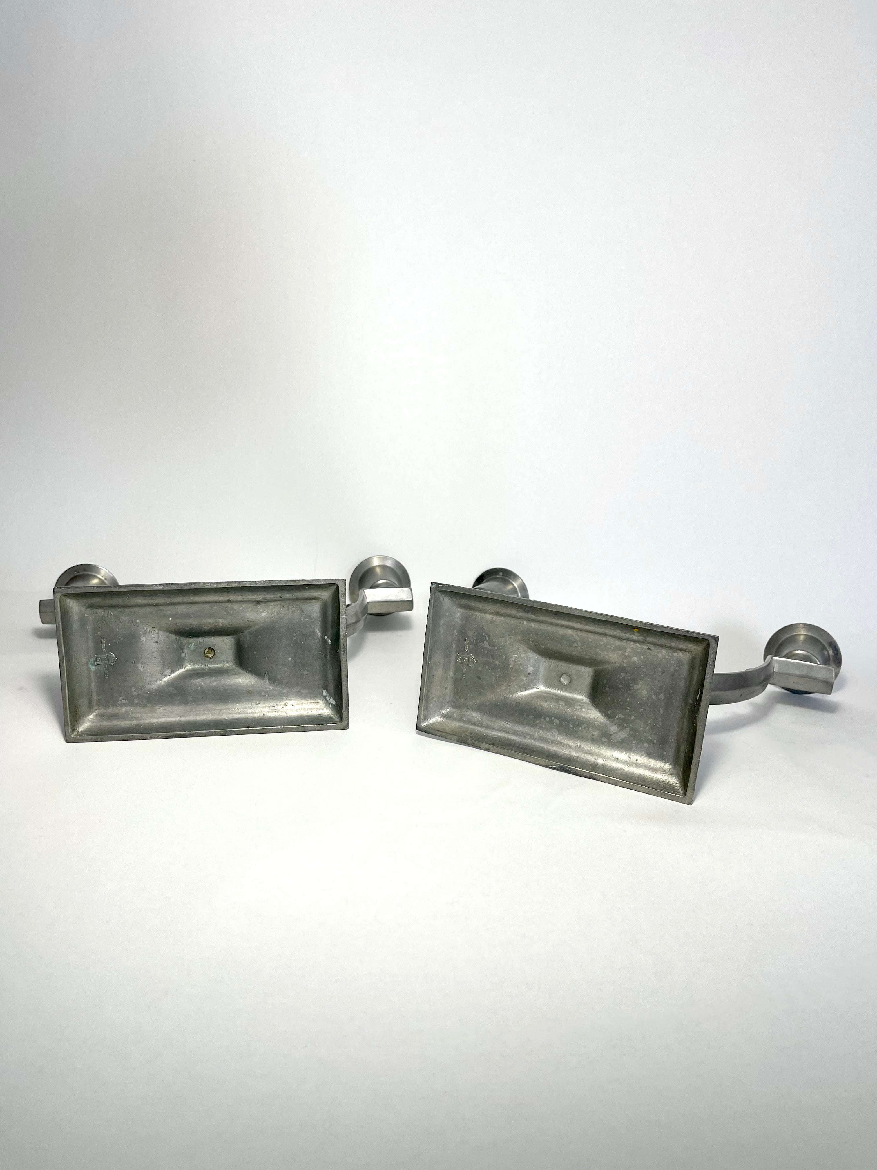 Pair of Swedish Grace Pewter Candelabras by CG Hallberg, 1930s